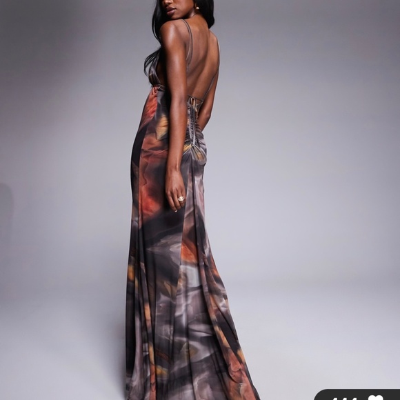 ASOS DESIGN mesh plunge neckline double strap maxi dress with sash - Picture 3 of 4